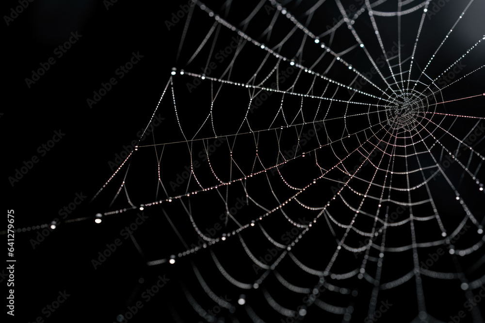 Bright Spider Web On A Dark Black Background Created With The Help Of Artificial Intelligence