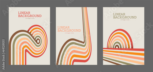 Vintage geometric background with colored parallel lines in the style of the 70s. Design for printing posters, posters, banners and covers in retro style