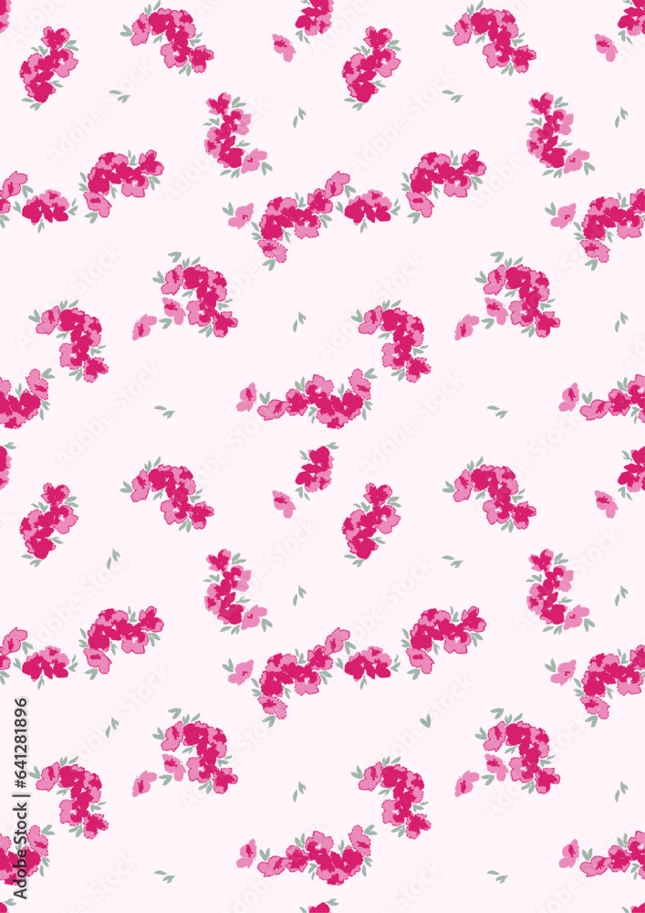 abstract vector pink color small flowers all over textiles design illustration digital image