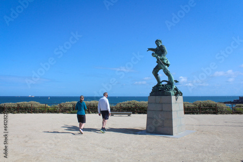 Statue of Surcouf located on the promenade of the ramparts in Saint-Malo in France