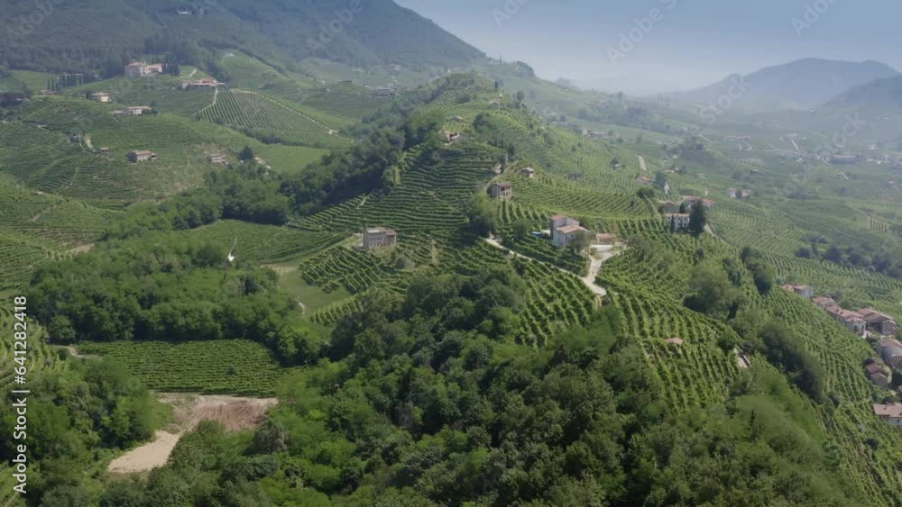 Valdobbiadene Veneto Italy Green Hills with terraced vineyards Valdobbiadene Veneto Italy Green Hills with terraced vineyards
