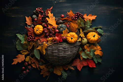 Wallpaper Mural Autumn and Thanksgiving Decor With a Harvest Basket, Pumpkins, and Falling Leaves – Generative AI Torontodigital.ca