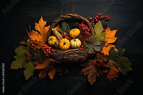 Wallpaper Mural Harvest Basket, Pumpkins, and Falling Leaves in Autumn and Thanksgiving Decor – Generative AI Torontodigital.ca