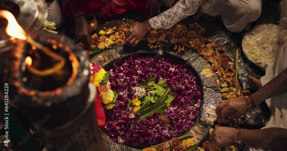 Hindu Religious Ceremony: Slow Motion of Group of Anonymous People ...