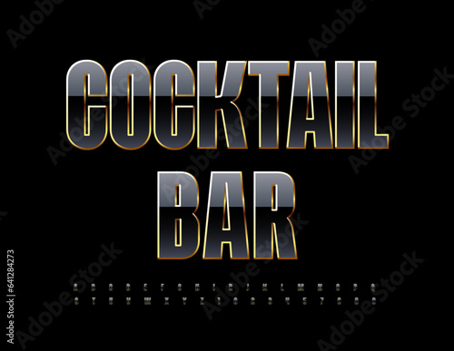 Vector modern poster Cocktail Bar. Elegant Black Font. Trendy stylish Alphabet Letters and Numbers set