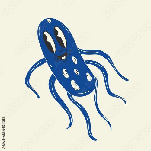 Cute Cartoon bacteria salmonella character.  Old animation 60s 70s, funny cartoon characters. Trendy illustration in retro style.