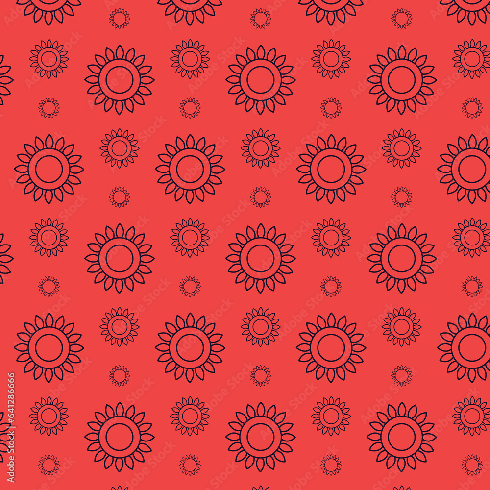 Digital png illustration of round flower designs repeated on red on transparent background Digital png illustration of round flower designs repeated on red on transparent background