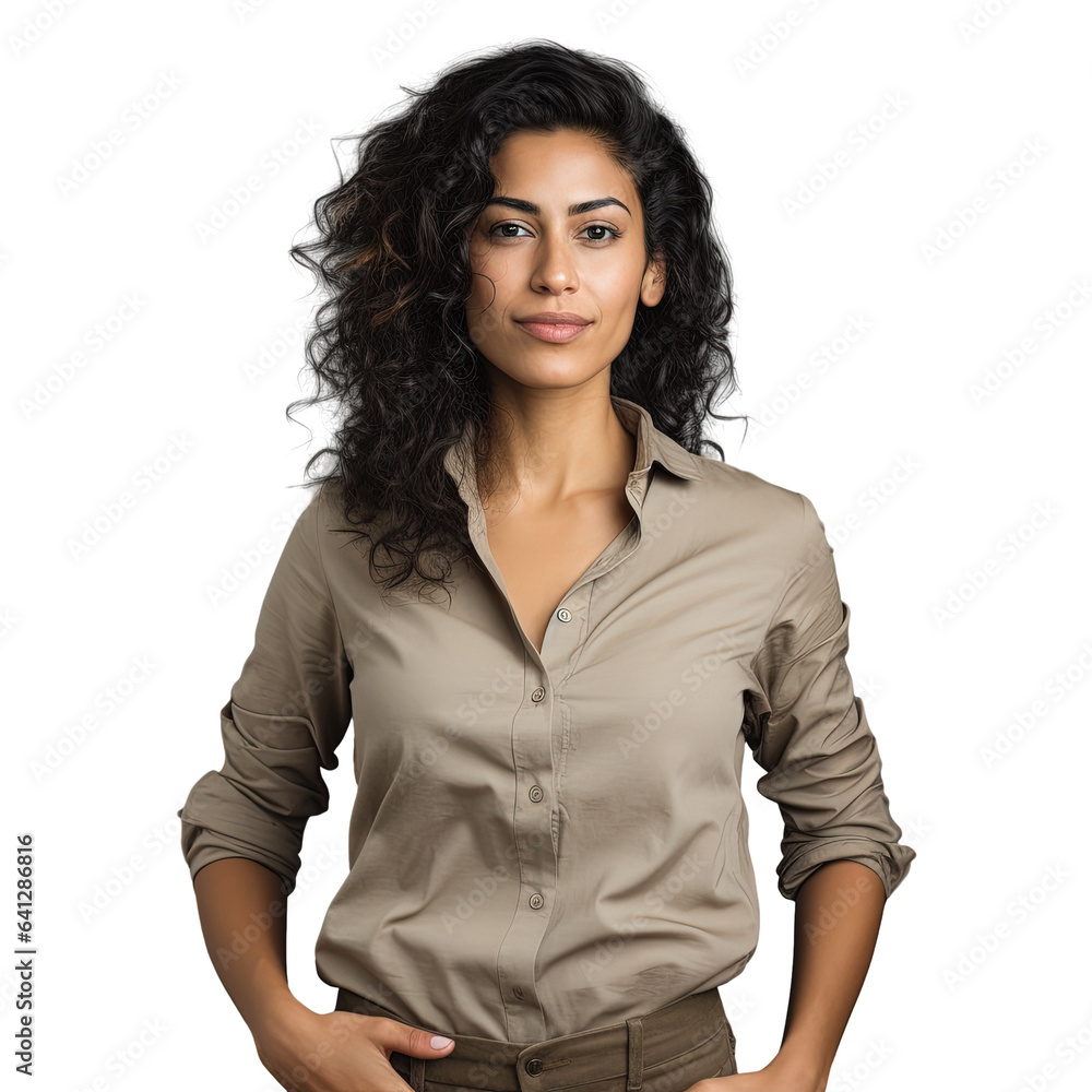 Latin woman posing and walking on transparent background for a photo Latin woman posing and walking on transparent background for a photo