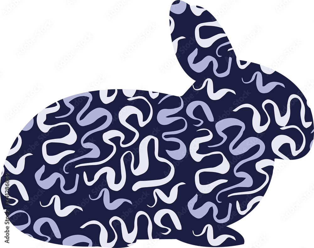 Fototapeta premium Digital png illustration of blue rabbit silhouette with swirled patterns on transparent background