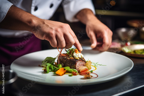 A chef arranging food on a plate close up shot © Miftakhul Khoiri