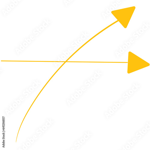 Digital png illustration of two yellow arrows crossing paths on transparent background