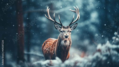 Winter forest white deer snow nature