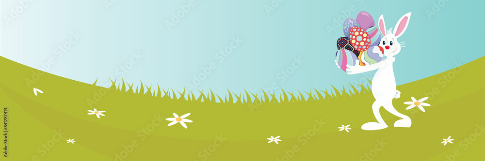 Naklejka premium Digital png illustration of rabbit carrying easter eggs on transparent background