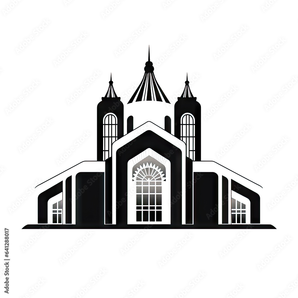Futuristic Temple Icon Isolated, Brutalism Style, Modern Church Silhouette, Futuristic Castle, New Architecture