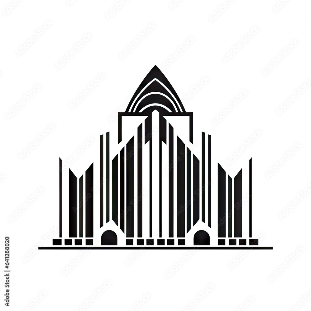 Futuristic Temple Icon Isolated, Brutalism Style, Modern Church Silhouette, Futuristic Castle, New Architecture