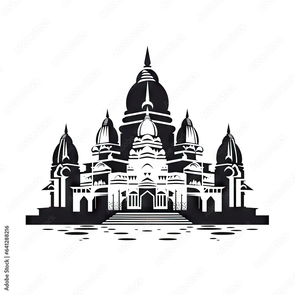 Indian Temple Icon, Asia Palace Isolated, Ancient Mosque Silhouette, Historical Indian Castle Minimal