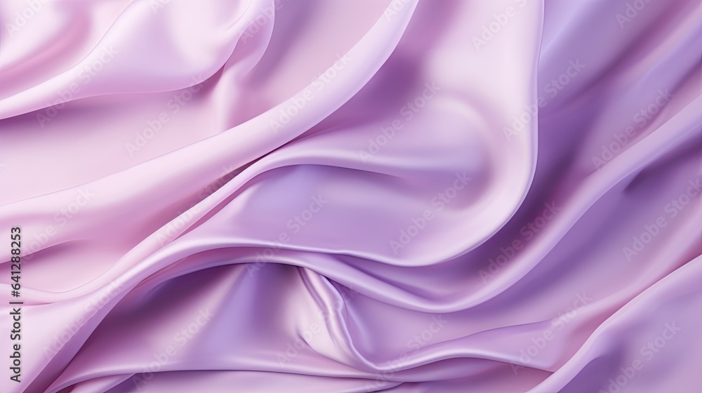 Fototapeta premium A fluid silk background texture in lavender shades, highlighting gentle ripples and soft folds flat lay.