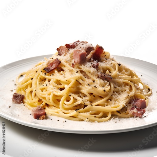 carbonara pasta on white background