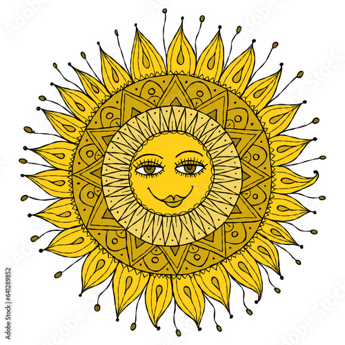 Sun. Round lace frame in mandala style for your design
