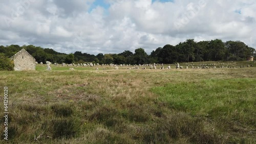 panoramic view of the Carnac alignments from left to right. the Kermario alignments. Video in 4k. photo