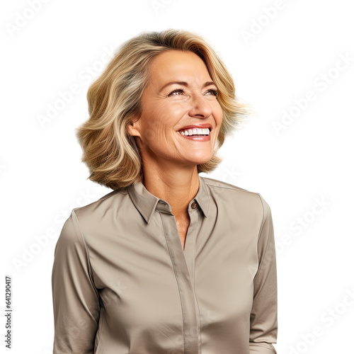 Obraz na płótnie Confident middle aged blonde businesswoman smiling and looking away from the camera w salonie