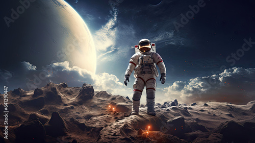 Determined astronaut walking on the moon