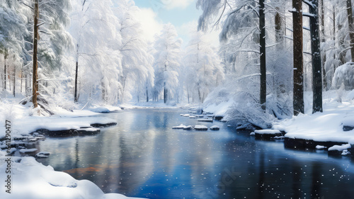 Winterlandschaft mit Schnee. Generiert mit KI