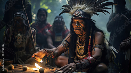 Tribal shaman conducting a spiritual ceremony