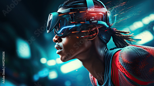 Futuristic athletes competing in high-tech sports