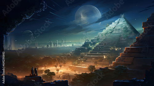 Obraz na plátně Ancient Mayan astronomers observing celestial events