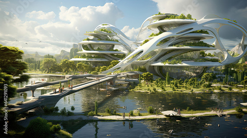 Futuristic architects designing sustainable cities #641291093