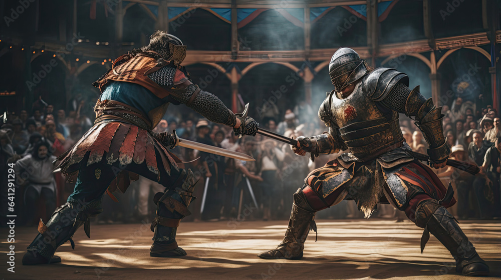 Ancient warriors battling in a medieval arena