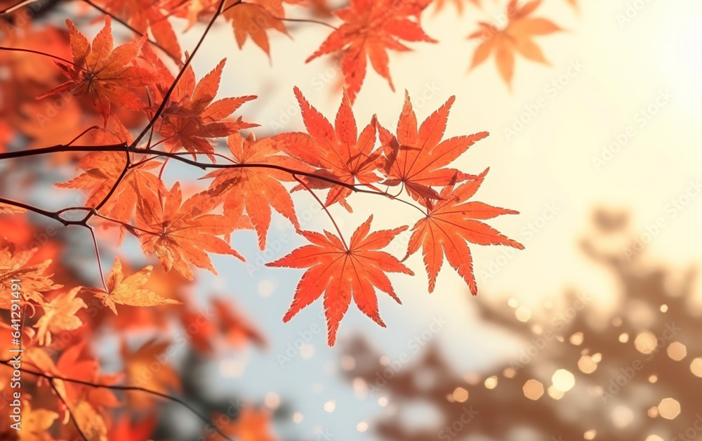 maple leaf in autumn with maple tree under sunlight background maple leaf in autumn with maple tree under sunlight background