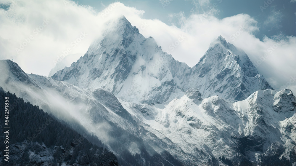 Majestic mountain peaks covered in a blanket of snow