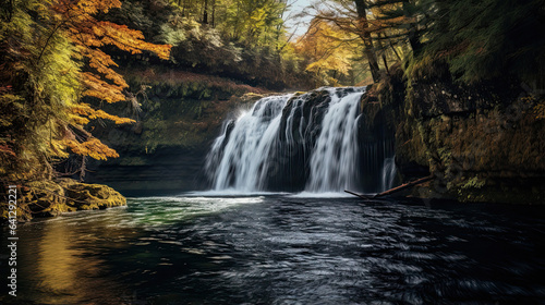 Majestic waterfall surrounded by vibrant autumn foliage © javier