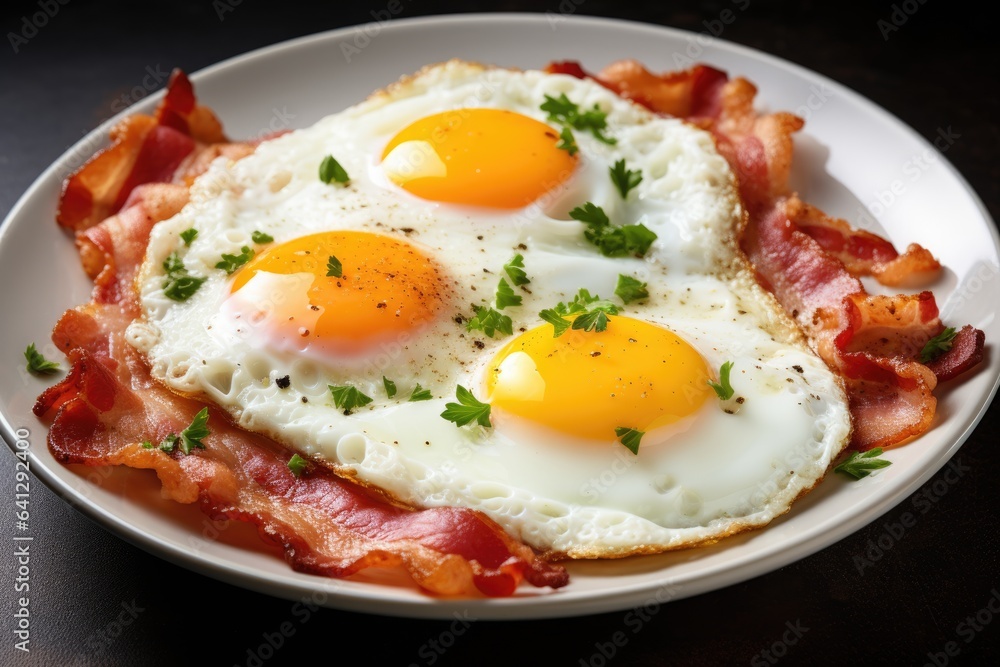 Traditional full English breakfast with fried eggs, sausages, beans, grilled tomatoes and bacon. AI Generated Traditional full English breakfast with fried eggs, sausages, beans, grilled tomatoes and bacon. AI Generated