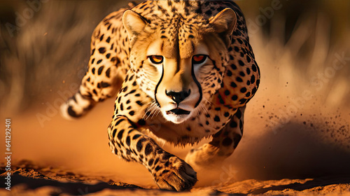 Agile cheetah sprinting through the golden savanna with incredible speed and grace
