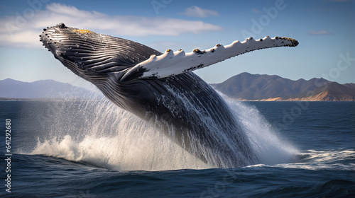 Majestic humpback whale breaching the surface of the ocean with dramatic flair