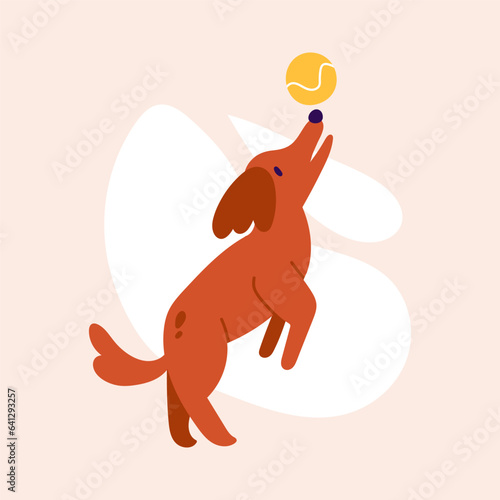 Vector illustration of a dog fetching a ball