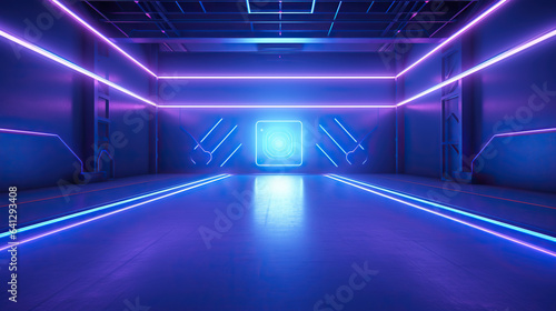 game corridor wall indoor room background empty neon interior arena hall. 