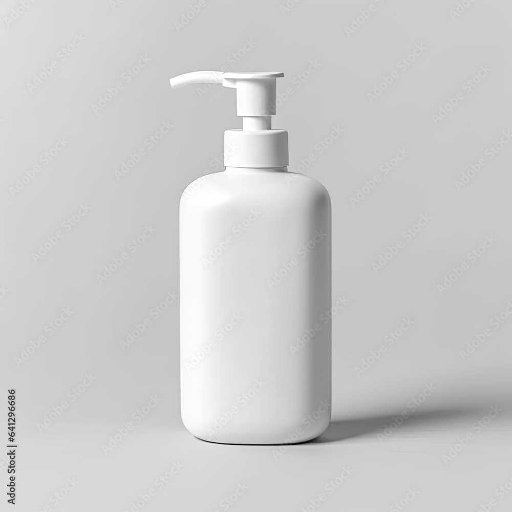Cosmetic rounded all white soap bottle mockup on white table Cosmetic rounded all white soap bottle mockup on white table