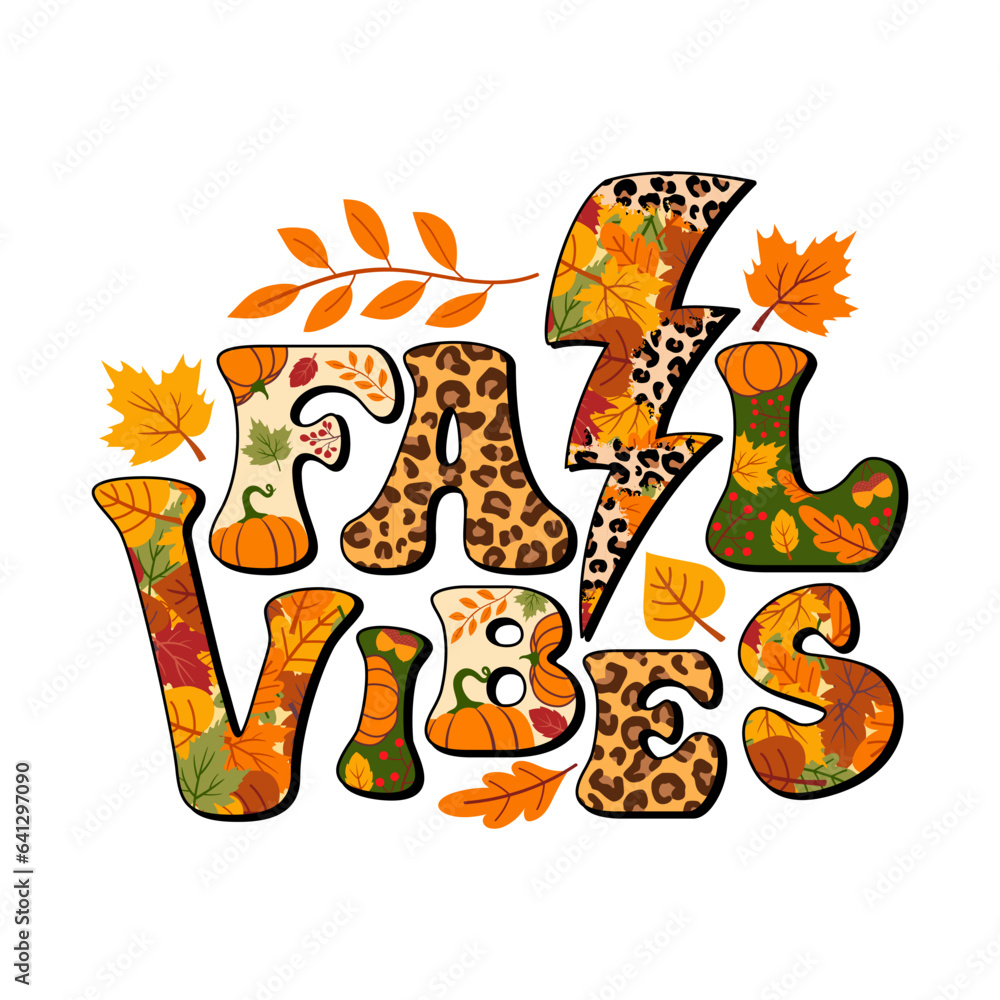 Fototapeta premium Fall Vibes aestetic design with leopard and leaves textures for autumn season