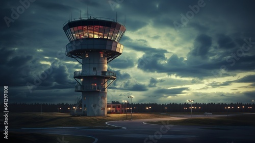 Air traffic control tower made with Ai generative technology, Property is fictional