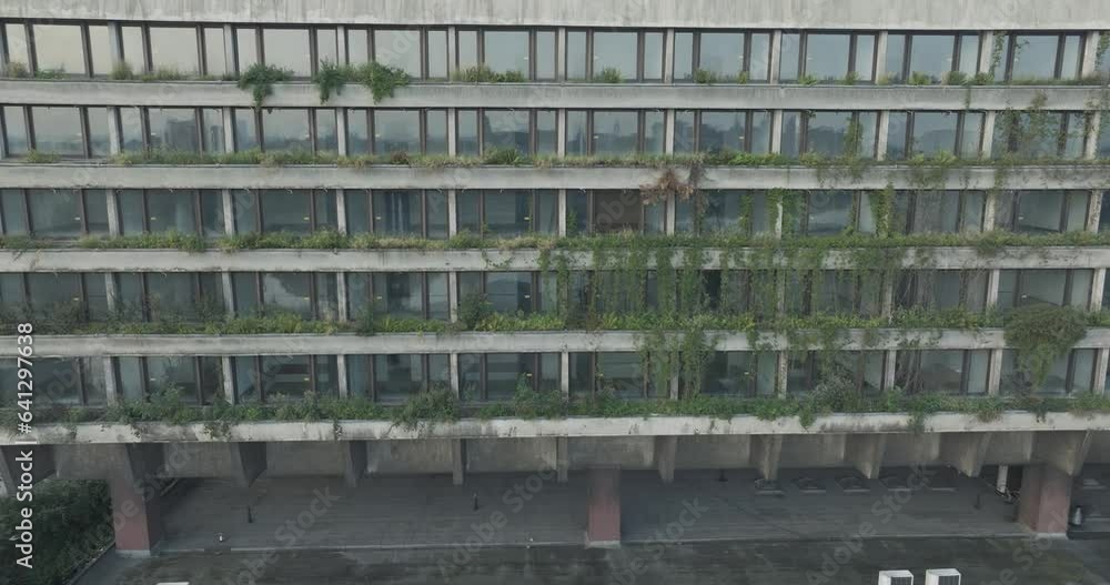 Aerial Drone Shot Krakow Poland Abandoned Soviet Brutalist Structure Hala Forum at Sunrise Aerial Drone Shot Krakow Poland Abandoned Soviet Brutalist Structure Hala Forum at Sunrise