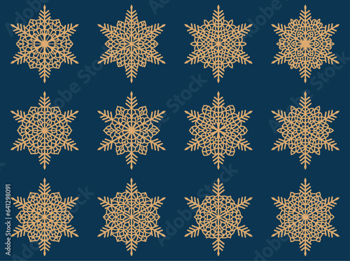 Christmas coaster snowflake with Lotus Mandala Vector Template Set for Cutting and Printing. Oriental silhouette ornament. Vector coaster design	