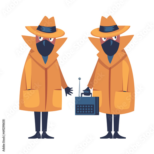Man Spy Character in Mustard Coat and Hat Wiretapping Investigating Vector Illustration