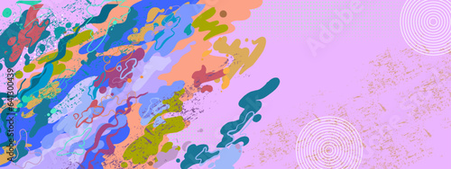 Abstract lifestyle background design with turntable and colorful splashing shapes. Vector illustration.