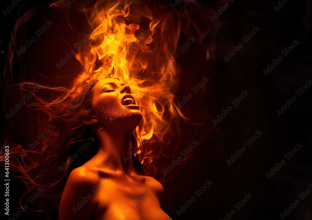 Woman burning with pleasure 
 - obrazy, fototapety, plakaty 