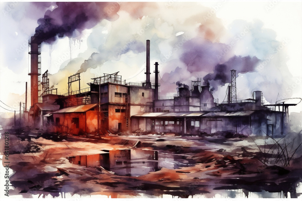 Refinery production factory energy ecology chimney industrial smoke plant pollution