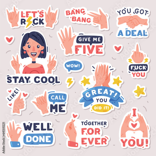 Bright Stickers Design with Positive Saying Vector Set